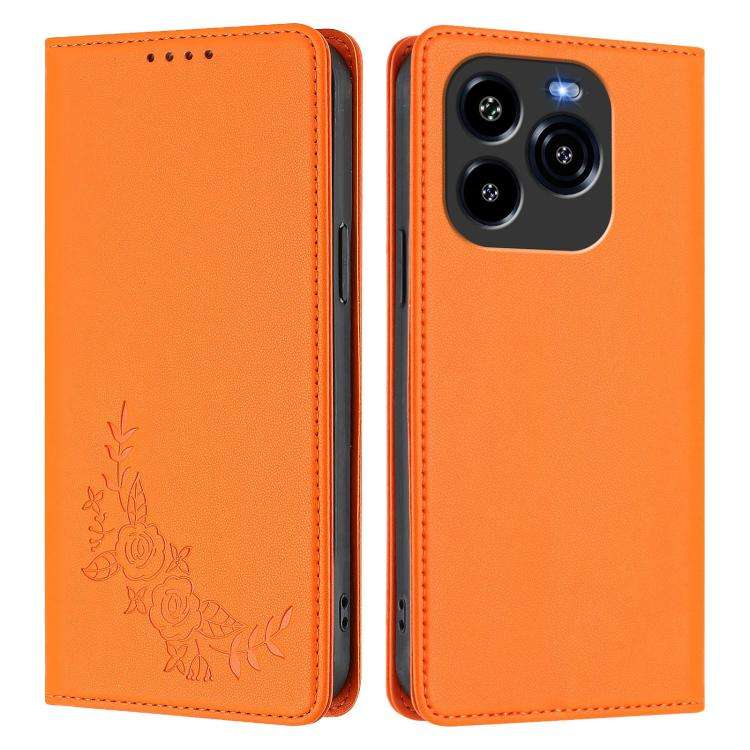 For Oukitel C65 / C65 Pro Peony Embossed Magnetic RFID Vegan Leather Phone Case(Orange)