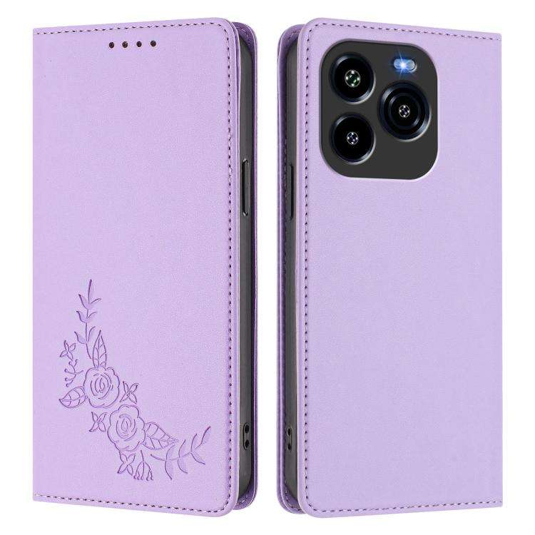 For Oukitel C65 / C65 Pro Peony Embossed Magnetic RFID Vegan Leather Phone Case(Light Purple)