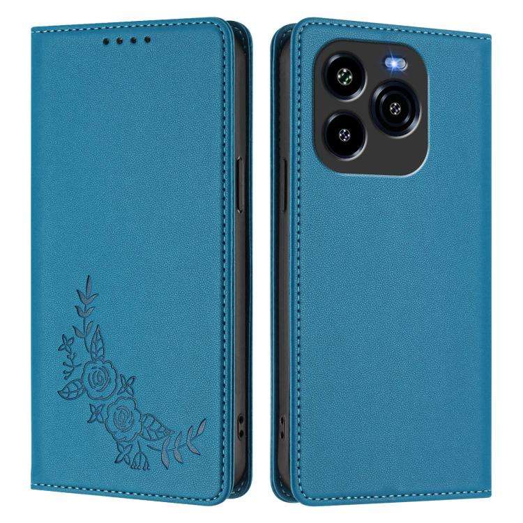For Oukitel C65 / C65 Pro Peony Embossed Magnetic RFID Vegan Leather Phone Case(Lake Blue)