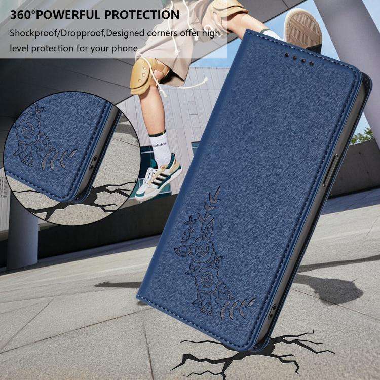 For Oukitel C65 / C65 Pro Peony Embossed Magnetic RFID Vegan Leather Phone Case(Dark Blue)