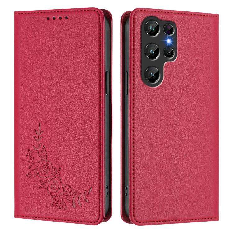 For Oukitel C61 /  C61 PRO Peony Embossed Magnetic RFID Vegan Leather Phone Case(Red)