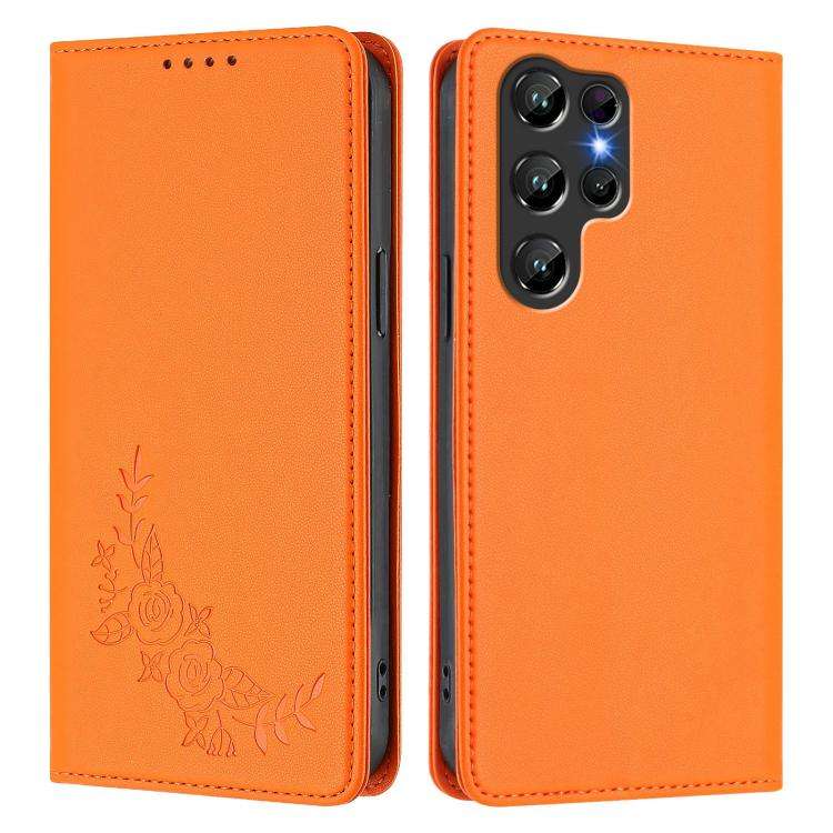For Oukitel C61 /  C61 PRO Peony Embossed Magnetic RFID Vegan Leather Phone Case(Orange)