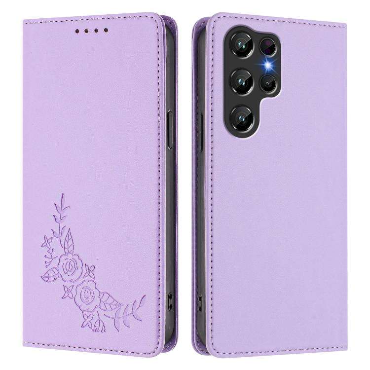 For Oukitel C61 /  C61 PRO Peony Embossed Magnetic RFID Vegan Leather Phone Case(Light Purple)