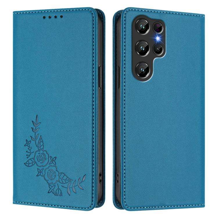 For Oukitel C61 /  C61 PRO Peony Embossed Magnetic RFID Vegan Leather Phone Case(Lake Blue)