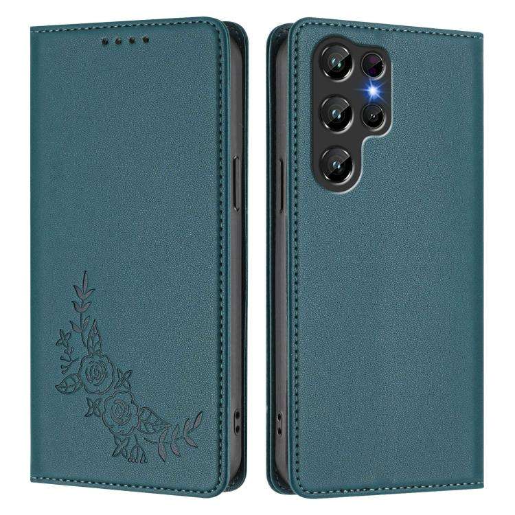 For Oukitel C61 /  C61 PRO Peony Embossed Magnetic RFID Vegan Leather Phone Case(Peacock Green)