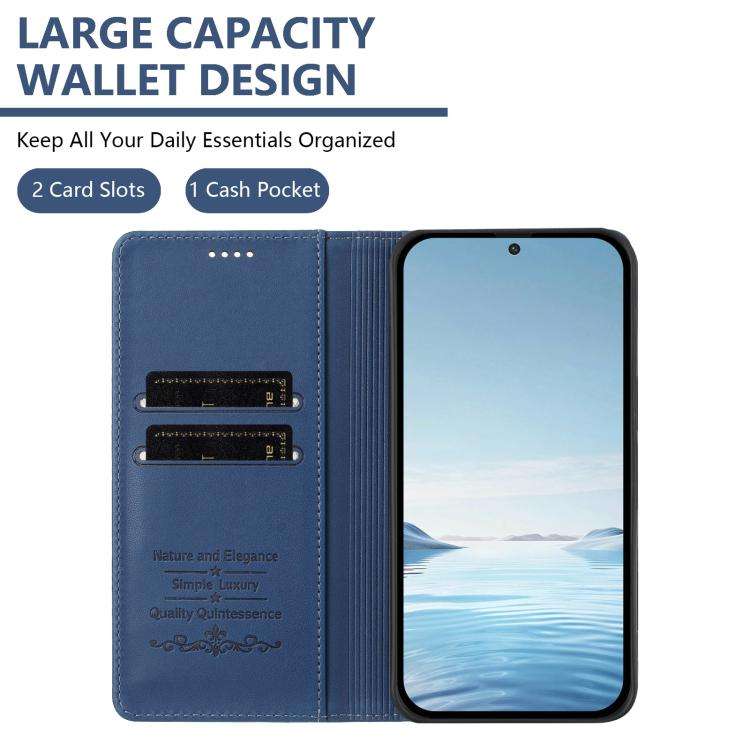 For Oukitel C61 /  C61 PRO Peony Embossed Magnetic RFID Vegan Leather Phone Case(Dark Blue)