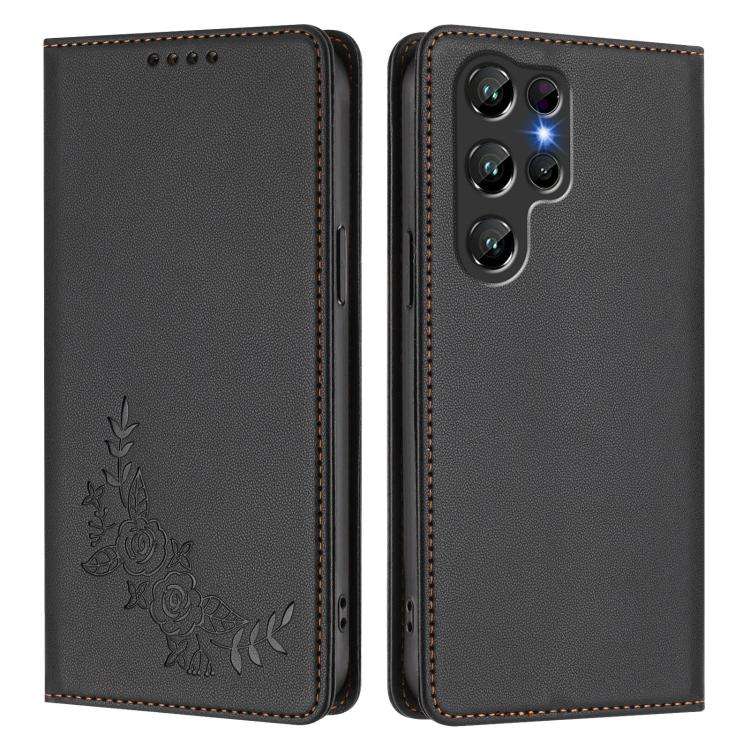 For Oukitel C61 /  C61 PRO Peony Embossed Magnetic RFID Vegan Leather Phone Case(Black)