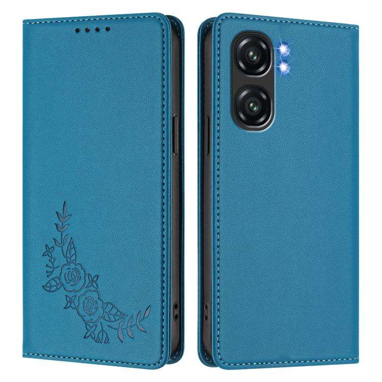 For Oukitel C58 / C58 Pro Peony Embossed Magnetic RFID Vegan Leather Phone Case(Lake Blue)