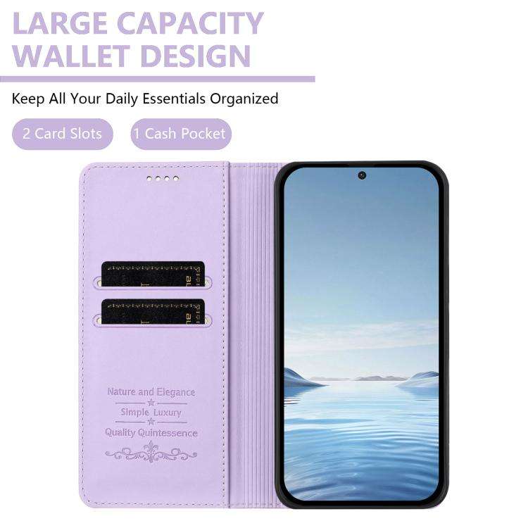 For Oukitel C59 / C59 Pro Peony Embossed Magnetic RFID Vegan Leather Phone Case(Light Purple)