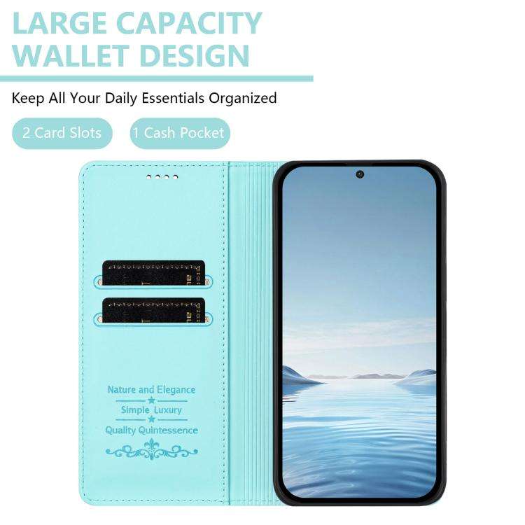 For Oukitel C59 / C59 Pro Peony Embossed Magnetic RFID Vegan Leather Phone Case(Mint Green)