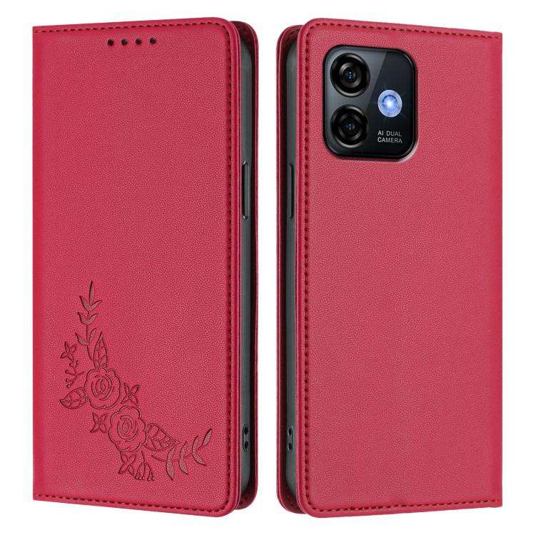 For Ulefone Note 16 Pro Peony Embossed Magnetic RFID Vegan Leather Phone Case(Red)
