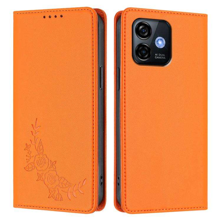 For Ulefone Note 16 Pro Peony Embossed Magnetic RFID Vegan Leather Phone Case(Orange)