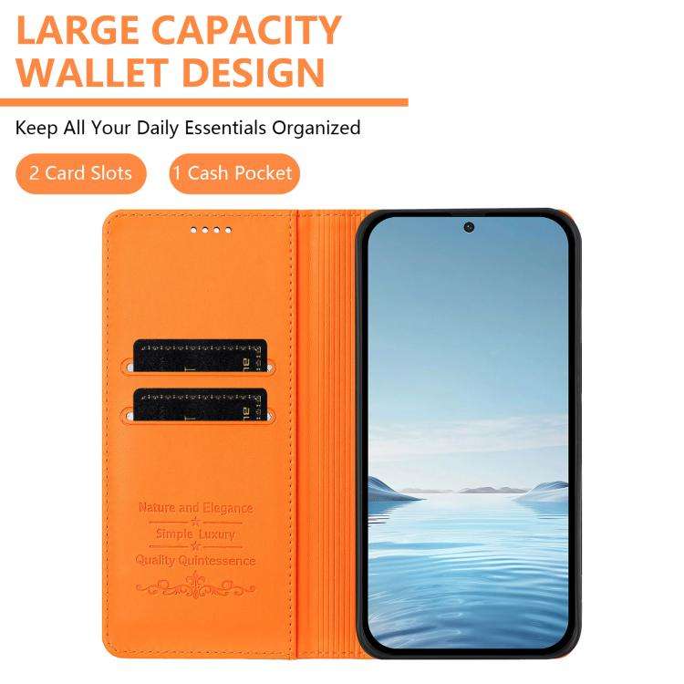 For Ulefone Note 16 Pro Peony Embossed Magnetic RFID Vegan Leather Phone Case(Orange)