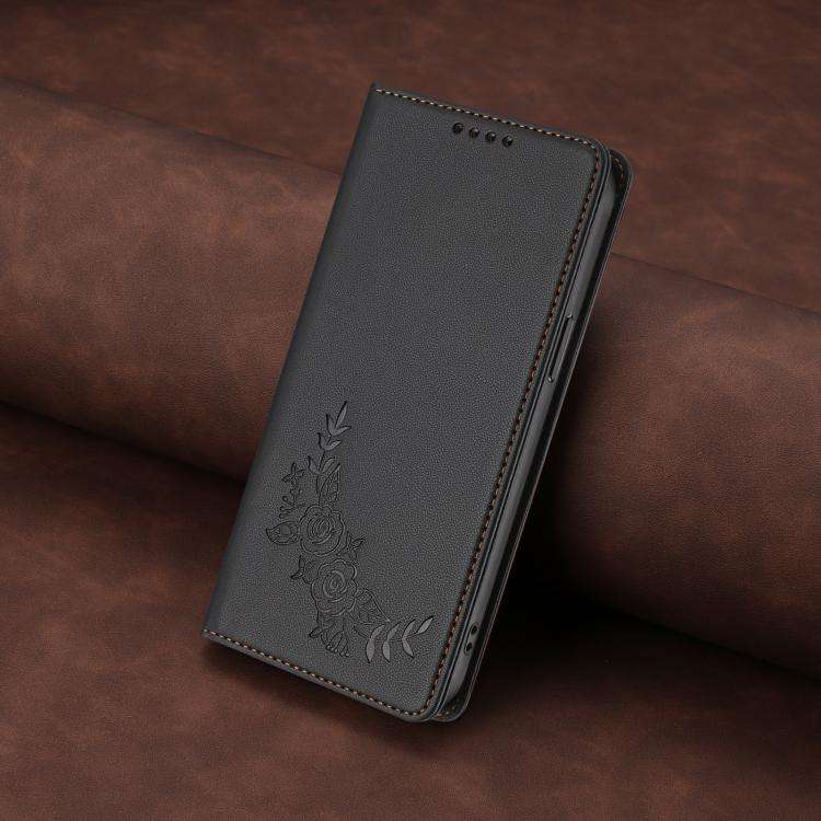 For Ulefone Note 16 Pro Peony Embossed Magnetic RFID Vegan Leather Phone Case(Black)