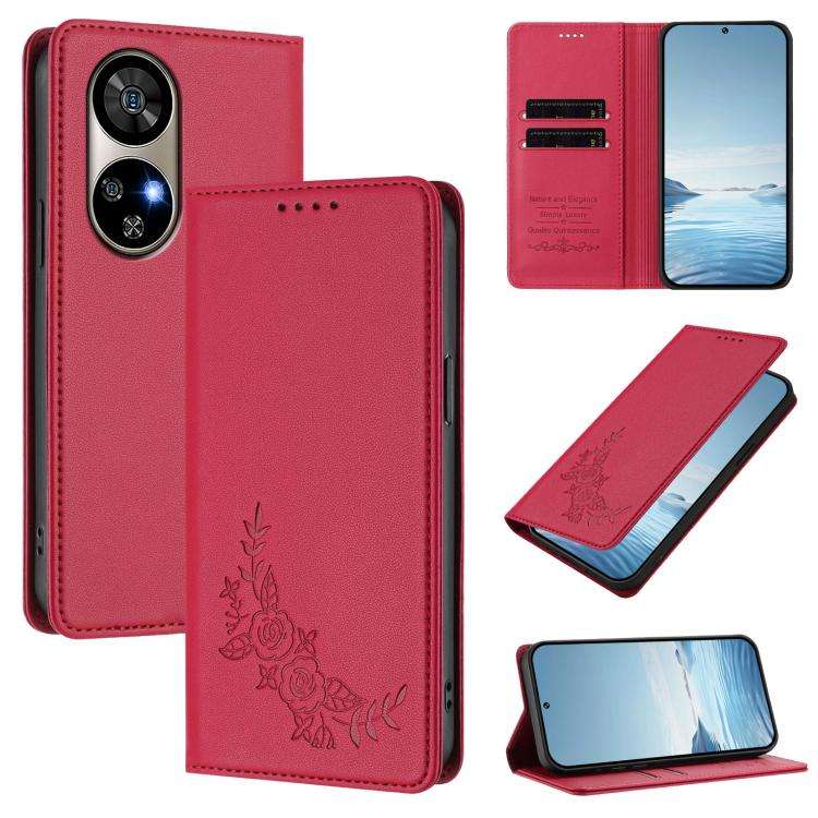 For Ulefone Note 17 Pro Peony Embossed Magnetic RFID Vegan Leather Phone Case(Red)