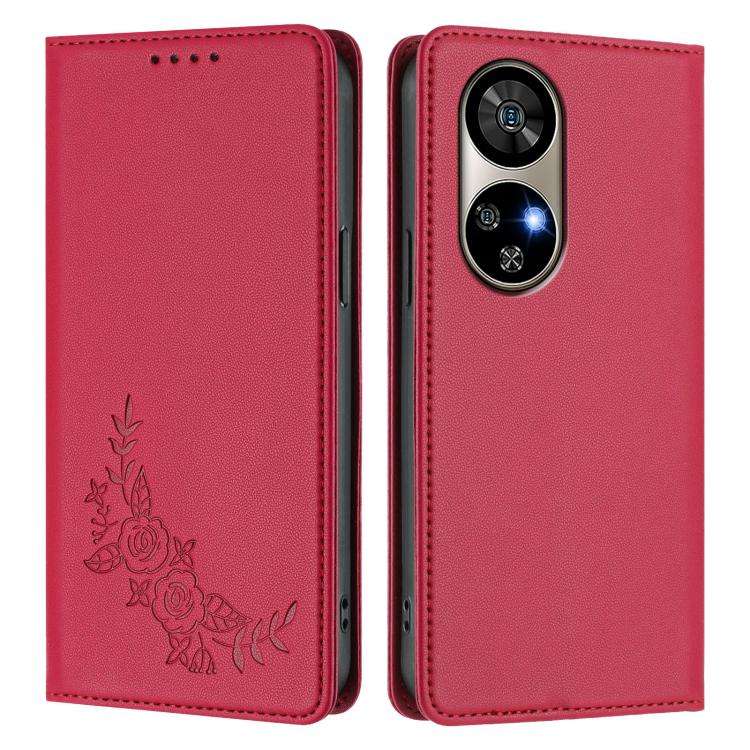 For Ulefone Note 17 Pro Peony Embossed Magnetic RFID Vegan Leather Phone Case(Red)