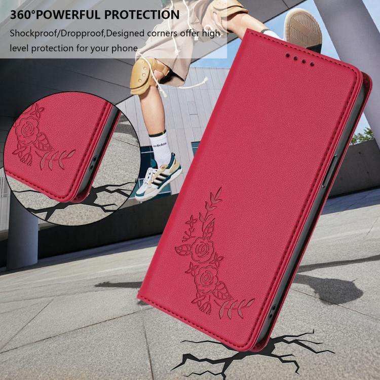 For Ulefone Note 17 Pro Peony Embossed Magnetic RFID Vegan Leather Phone Case(Red)