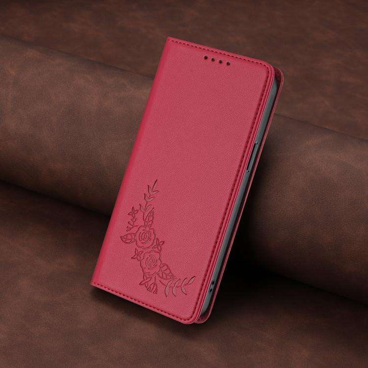 For Ulefone Note 17 Pro Peony Embossed Magnetic RFID Vegan Leather Phone Case(Red)