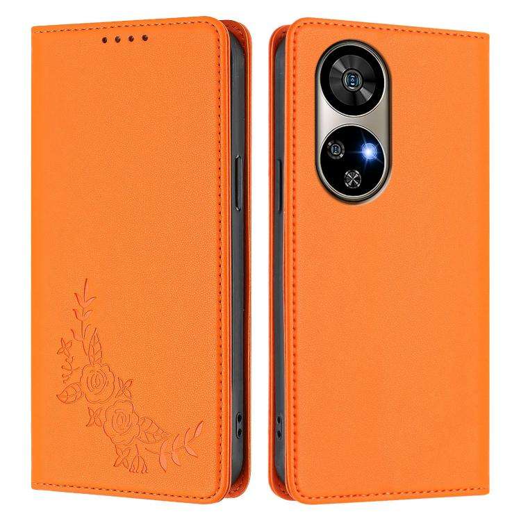 For Ulefone Note 17 Pro Peony Embossed Magnetic RFID Vegan Leather Phone Case(Orange)