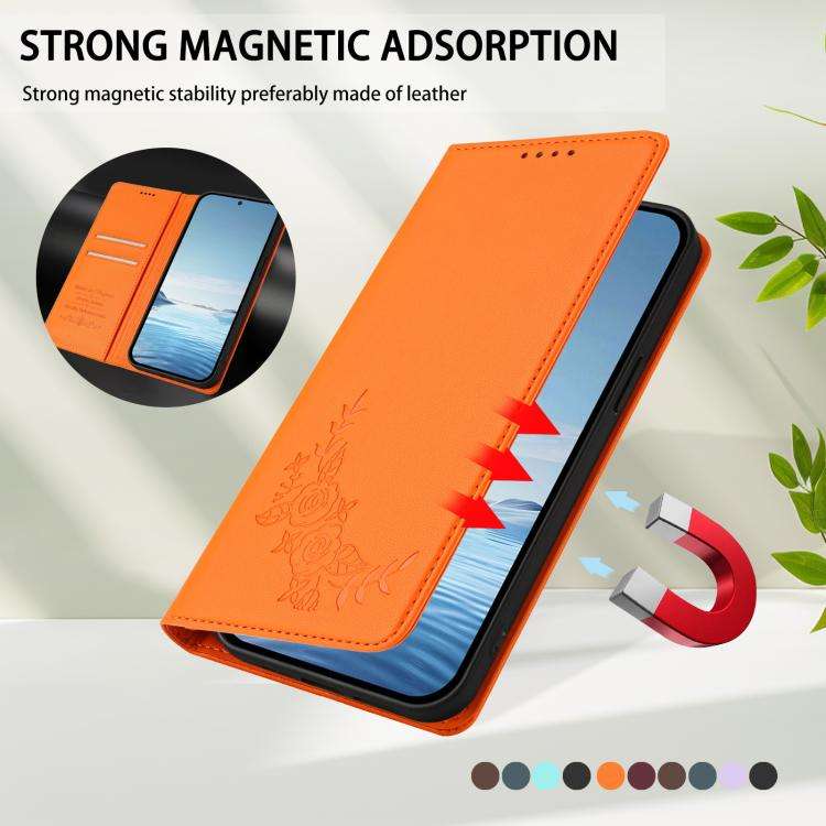 For Ulefone Note 17 Pro Peony Embossed Magnetic RFID Vegan Leather Phone Case(Orange)