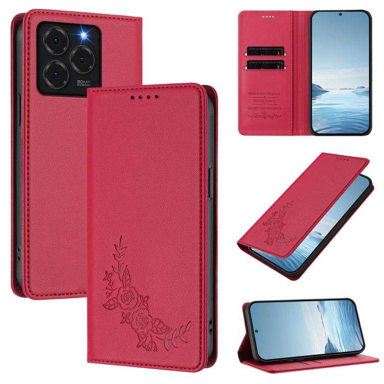 For Ulefone Note 20 Pro Peony Embossed Magnetic RFID Vegan Leather Phone Case(Red)
