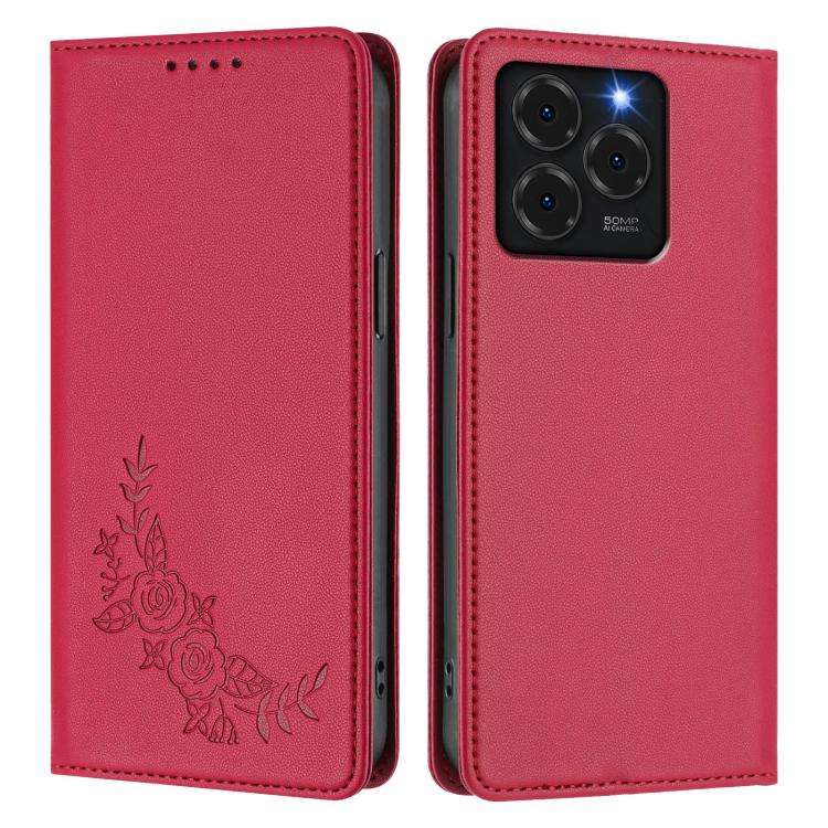 For Ulefone Note 20 Pro Peony Embossed Magnetic RFID Vegan Leather Phone Case(Red)