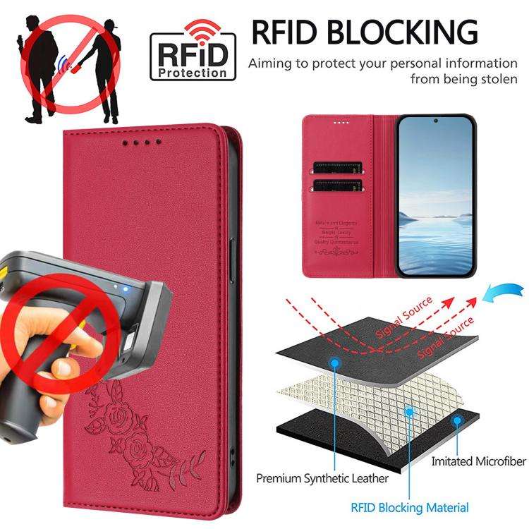 For Ulefone Note 20 Pro Peony Embossed Magnetic RFID Vegan Leather Phone Case(Red)