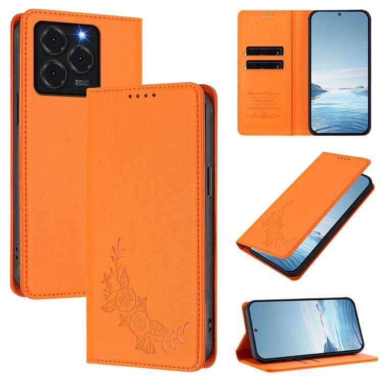 For Ulefone Note 20 Pro Peony Embossed Magnetic RFID Vegan Leather Phone Case(Orange)