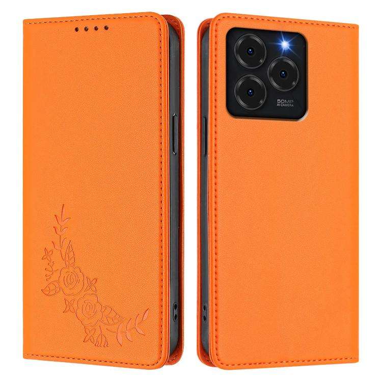 For Ulefone Note 20 Pro Peony Embossed Magnetic RFID Vegan Leather Phone Case(Orange)