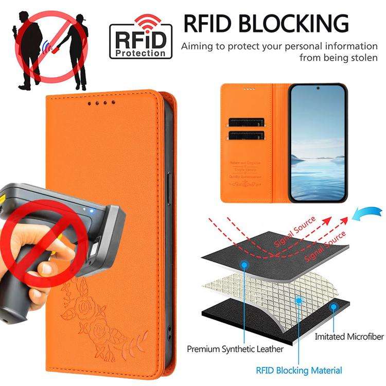 For Ulefone Note 20 Pro Peony Embossed Magnetic RFID Vegan Leather Phone Case(Orange)