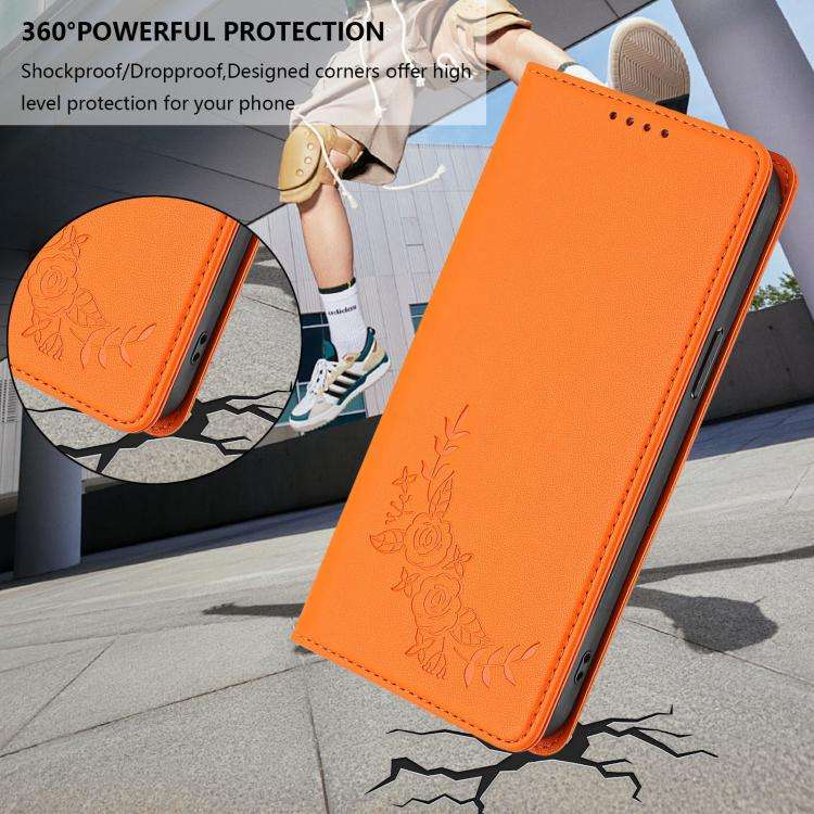 For Ulefone Note 20 Pro Peony Embossed Magnetic RFID Vegan Leather Phone Case(Orange)