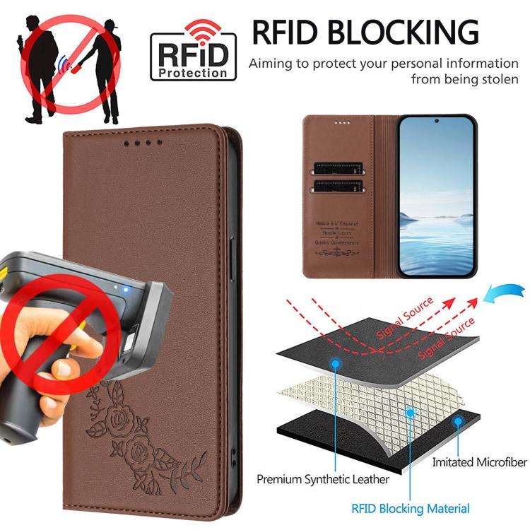 For Ulefone Note 20 Pro Peony Embossed Magnetic RFID Vegan Leather Phone Case(Brown)