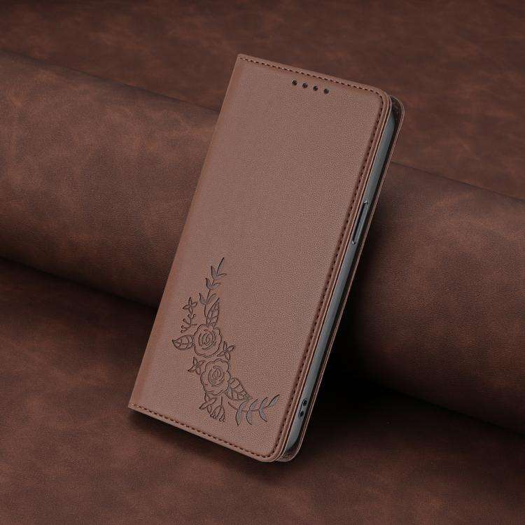 For Ulefone Note 20 Pro Peony Embossed Magnetic RFID Vegan Leather Phone Case(Brown)
