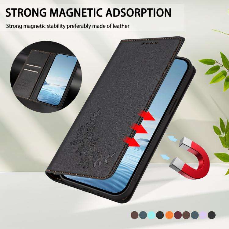 For Ulefone Note 20 Pro Peony Embossed Magnetic RFID Vegan Leather Phone Case(Black)