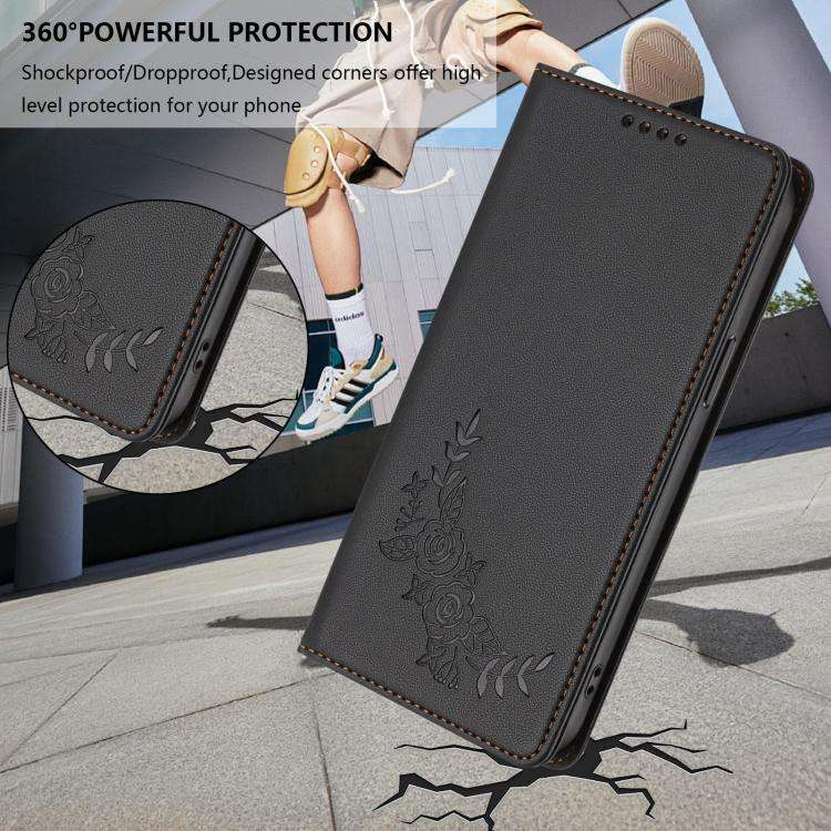 For Ulefone Note 20 Pro Peony Embossed Magnetic RFID Vegan Leather Phone Case(Black)