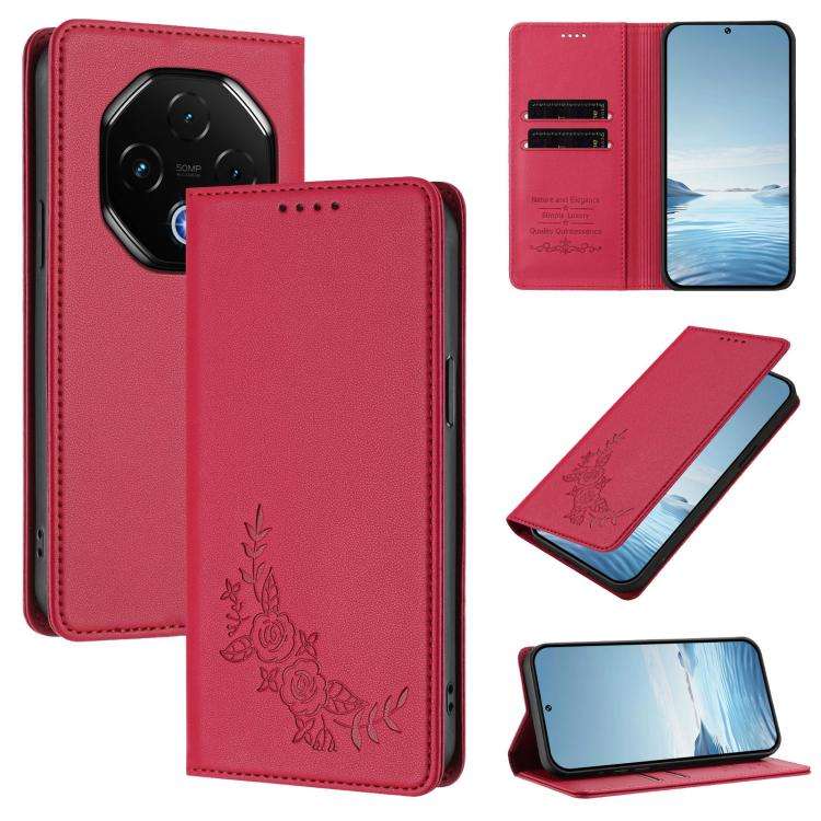 For UMIDIGI G100 Pro Peony Embossed Magnetic RFID Vegan Leather Phone Case(Red)