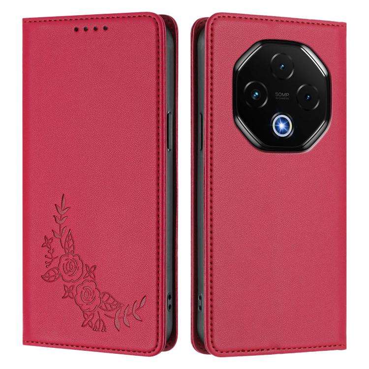 For UMIDIGI G100 Pro Peony Embossed Magnetic RFID Vegan Leather Phone Case(Red)