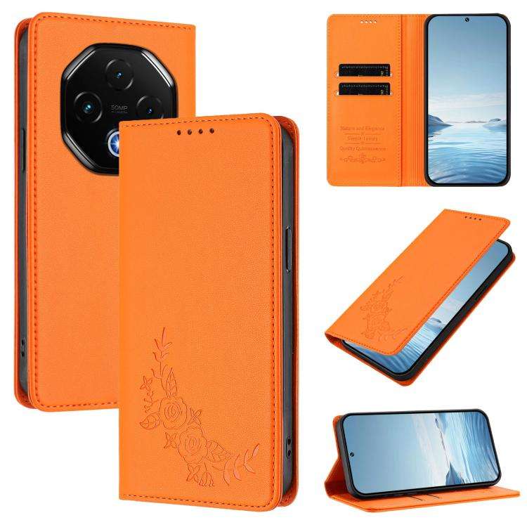 For UMIDIGI G100 Pro Peony Embossed Magnetic RFID Vegan Leather Phone Case(Orange)