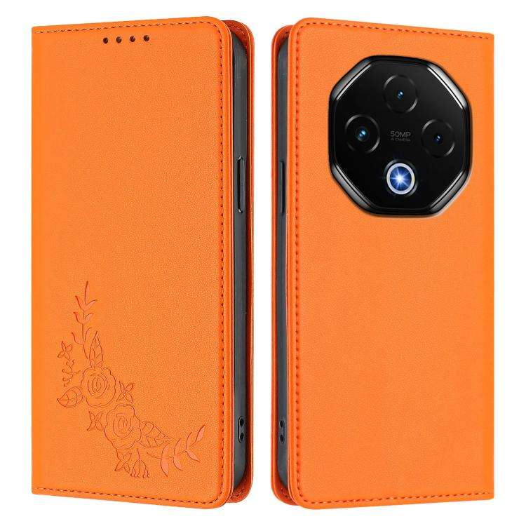 For UMIDIGI G100 Pro Peony Embossed Magnetic RFID Vegan Leather Phone Case(Orange)