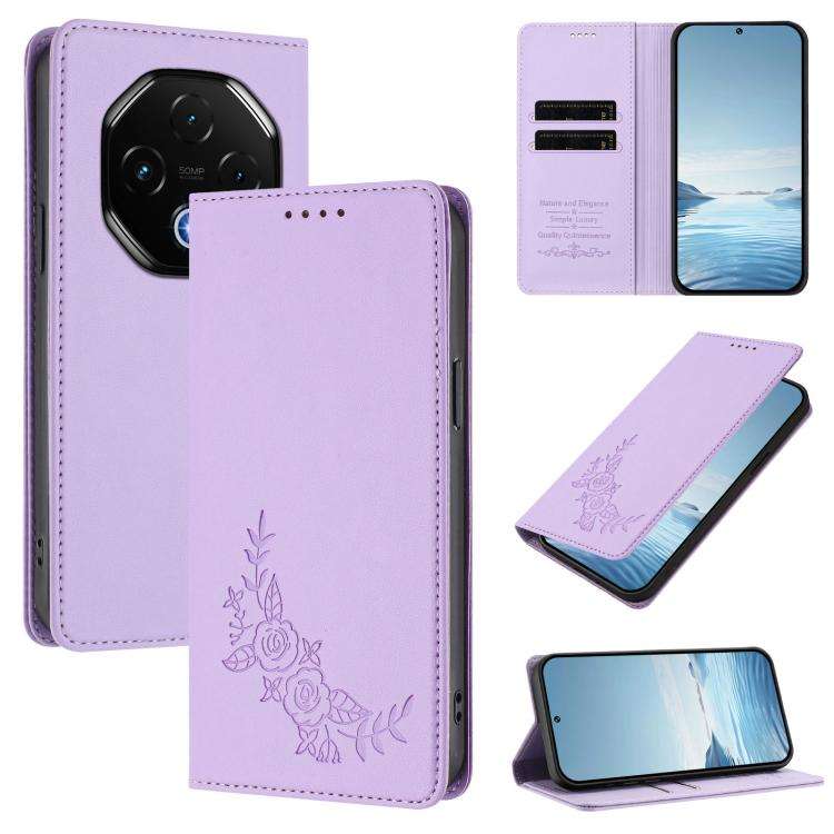 For UMIDIGI G100 Pro Peony Embossed Magnetic RFID Vegan Leather Phone Case(Light Purple)