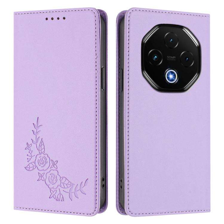 For UMIDIGI G100 Pro Peony Embossed Magnetic RFID Vegan Leather Phone Case(Light Purple)