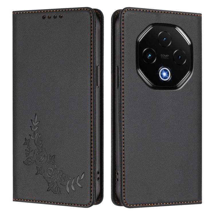 For UMIDIGI G100 Pro Peony Embossed Magnetic RFID Vegan Leather Phone Case(Black)
