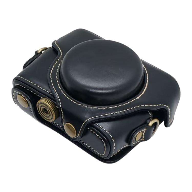 For Sony RX100 M7 / RX100 VII Full Body Retro Vegan Leather Camera Case Bag with Strap(Black)