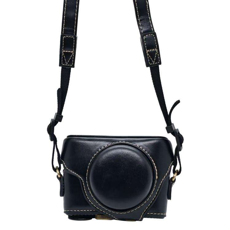 For Sony RX100 M7 / RX100 VII Full Body Retro Vegan Leather Camera Case Bag with Strap(Black)
