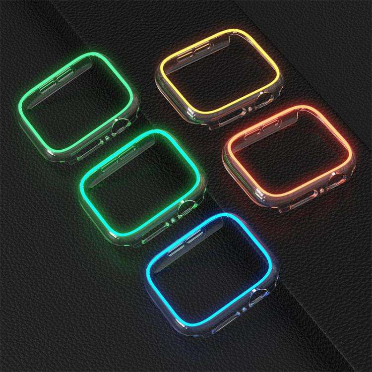 For Apple Watch Series 40mm XDfind Transparent Luminous Half Coverage Hollow PC Watch Case(Cyan)