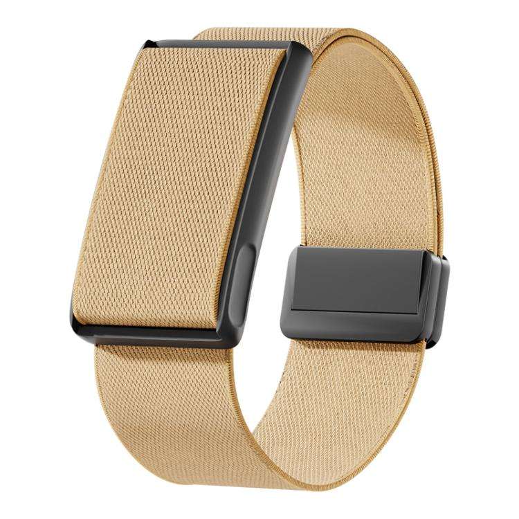 For Amazfit Helio Strap Magnetic Clasp Stretch Nylon Woven Watch Band with Metal Frame(Khaki)