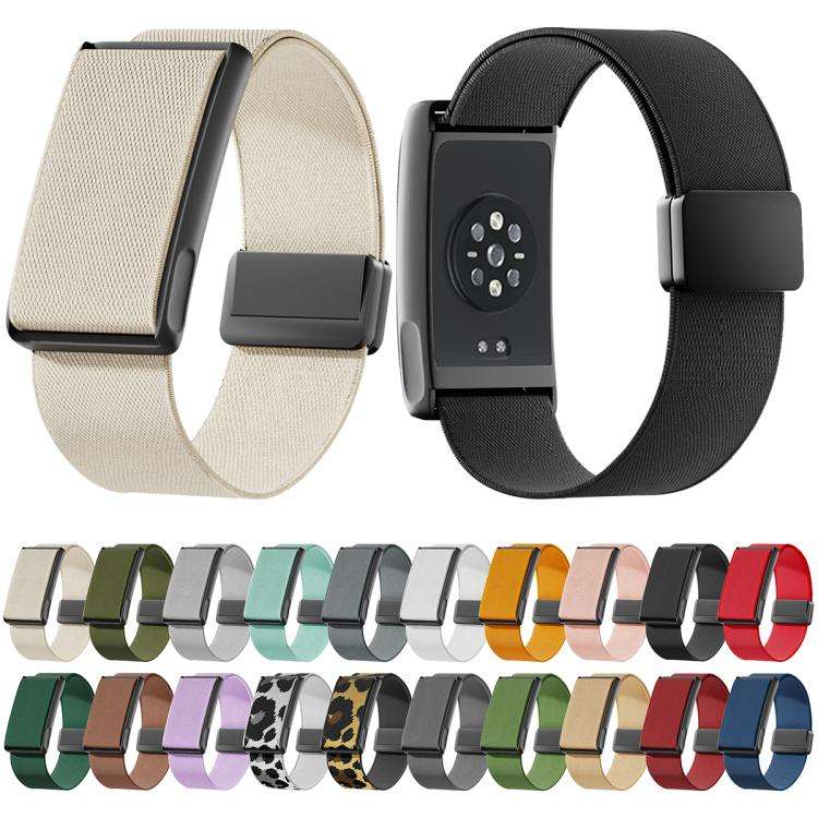 For Amazfit Helio Strap Magnetic Clasp Stretch Nylon Woven Watch Band with Metal Frame(Khaki)