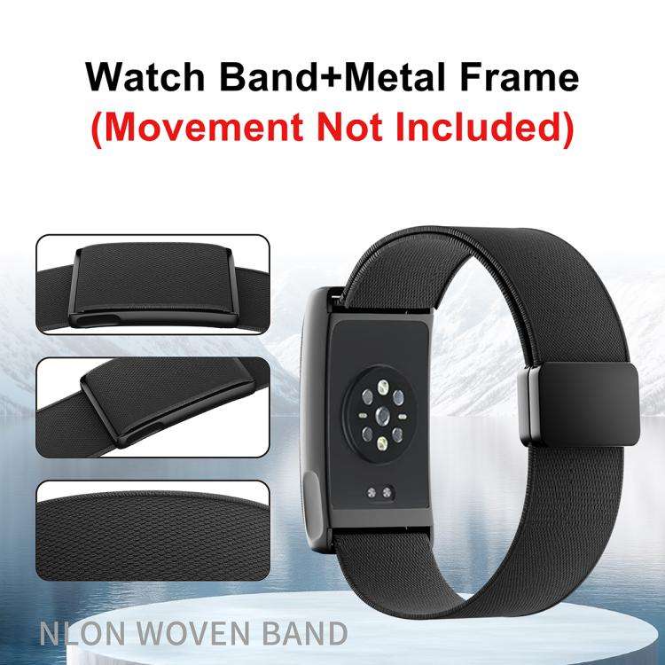 For Amazfit Helio Strap Magnetic Clasp Stretch Nylon Woven Watch Band with Metal Frame(Khaki)