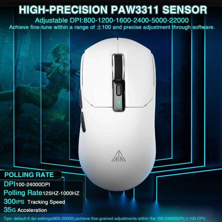 SOLAKAKA SM820 Tri-Mode 22000DPI 1000Hz Wireless Gaming Mouse with RGB Charging Dock(White)