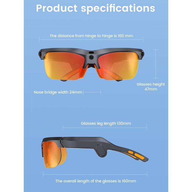 E08 13MP 1080P 30FPS  AI Cycling Smart Glasses with Voice / Calling(Black)